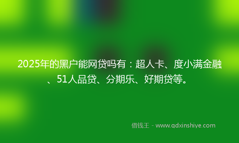 2025年的黑户能网贷吗有：超人卡、度小满金融、51人品贷、分期乐、好期贷等。