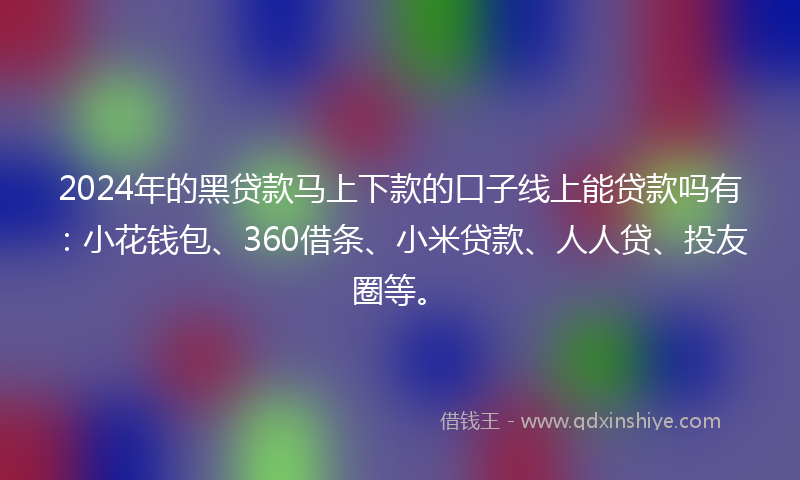 2024年的黑贷款马上下款的口子线上能贷款吗有：小花钱包、360借条、小米贷款、人人贷、投友圈等。