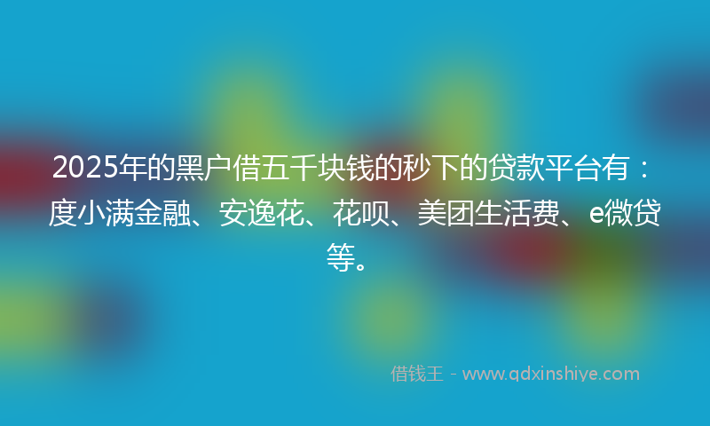2025年的黑户借五千块钱的秒下的贷款平台有：度小满金融、安逸花、花呗、美团生活费、e微贷等。