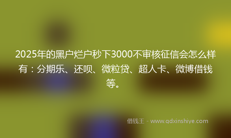 2025年的黑户烂户秒下3000不审核征信会怎么样有：分期乐、还呗、微粒贷、超人卡、微博借钱等。