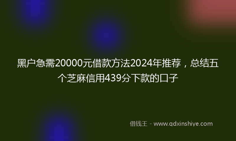 黑户急需20000元借款方法2024年推荐，总结五个芝麻信用439分下款的口子