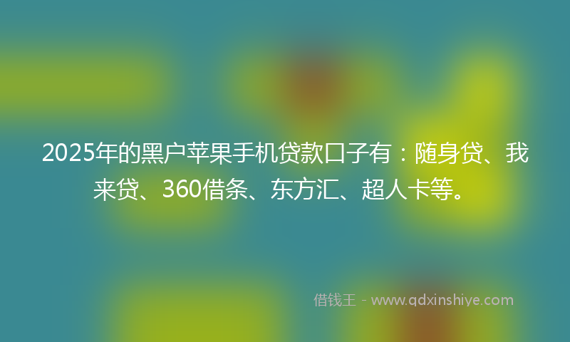 2025年的黑户苹果手机贷款口子有：随身贷、我来贷、360借条、东方汇、超人卡等。