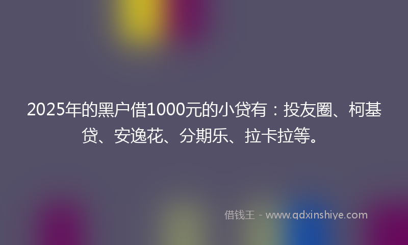 2025年的黑户借1000元的小贷有：投友圈、柯基贷、安逸花、分期乐、拉卡拉等。