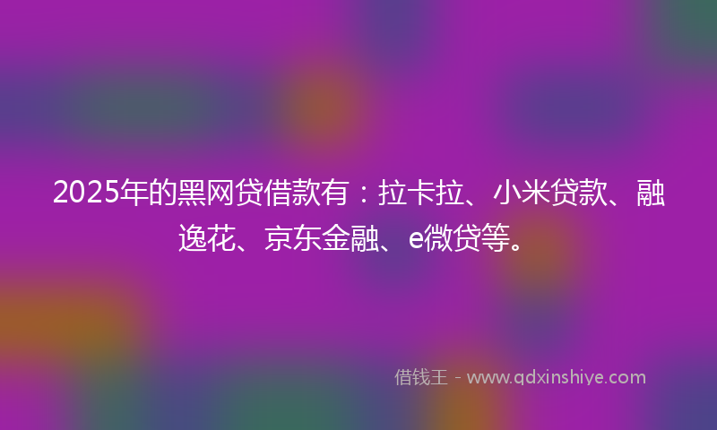 2025年的黑网贷借款有：拉卡拉、小米贷款、融逸花、京东金融、e微贷等。