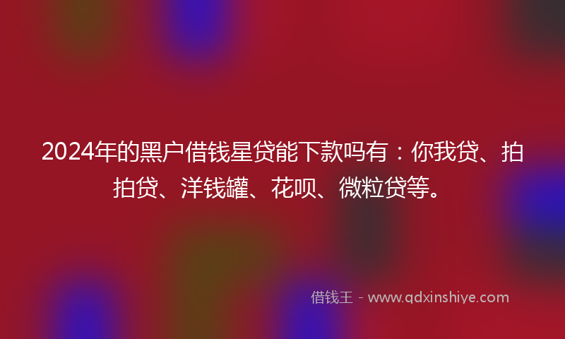 2024年的黑户借钱星贷能下款吗有：你我贷、拍拍贷、洋钱罐、花呗、微粒贷等。