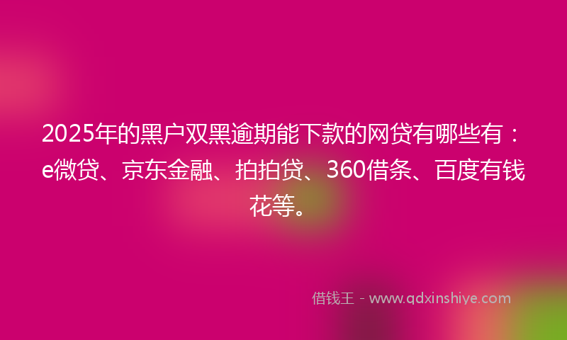 2025年的黑户双黑逾期能下款的网贷有哪些有：e微贷、京东金融、拍拍贷、360借条、百度有钱花等。