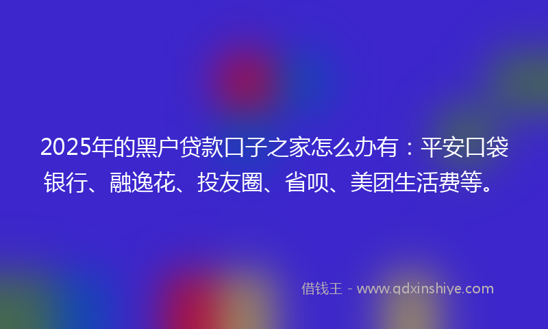 2025年的黑户贷款口子之家怎么办有：平安口袋银行、融逸花、投友圈、省呗、美团生活费等。