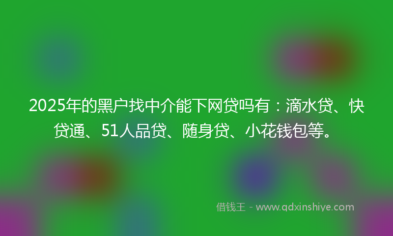2025年的黑户找中介能下网贷吗有：滴水贷、快贷通、51人品贷、随身贷、小花钱包等。