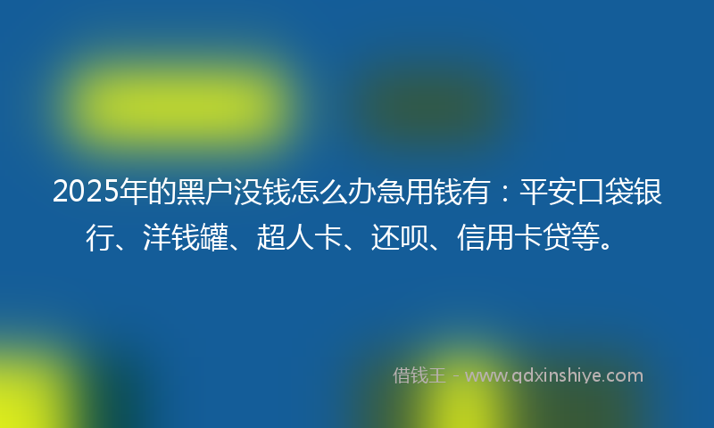 2025年的黑户没钱怎么办急用钱有：平安口袋银行、洋钱罐、超人卡、还呗、信用卡贷等。