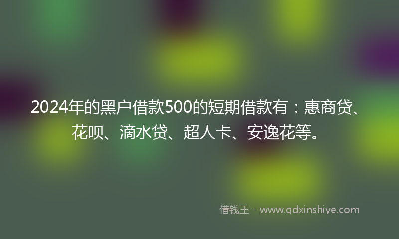 2024年的黑户借款500的短期借款有：惠商贷、花呗、滴水贷、超人卡、安逸花等。