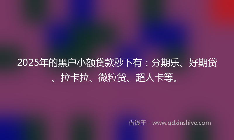 2025年的黑户小额贷款秒下有：分期乐、好期贷、拉卡拉、微粒贷、超人卡等。