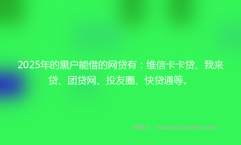 2025年的黑户能借的网贷有：维信卡卡贷、我来贷、团贷网、投友圈、快贷通等。