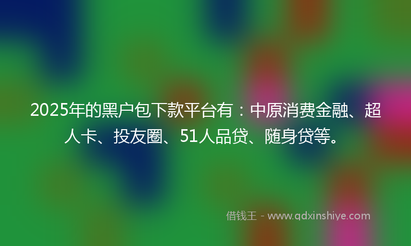 2025年的黑户包下款平台有：中原消费金融、超人卡、投友圈、51人品贷、随身贷等。