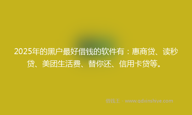2025年的黑户最好借钱的软件有：惠商贷、读秒贷、美团生活费、替你还、信用卡贷等。
