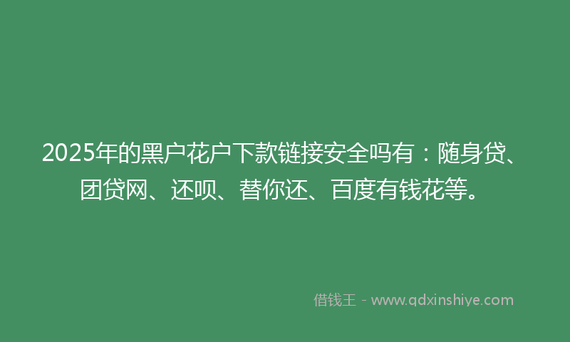 2025年的黑户花户下款链接安全吗有：随身贷、团贷网、还呗、替你还、百度有钱花等。