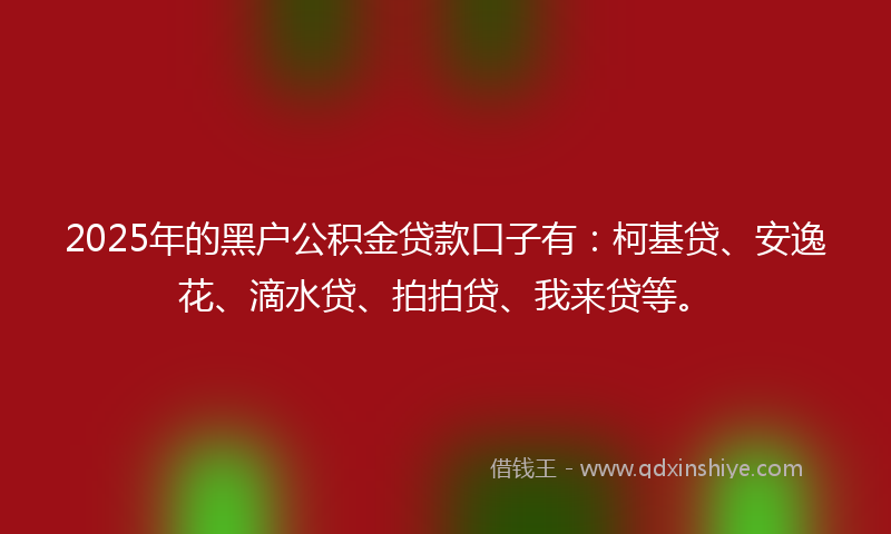 2025年的黑户公积金贷款口子有:柯基贷、安逸花、滴水贷、拍拍贷、我来贷等。