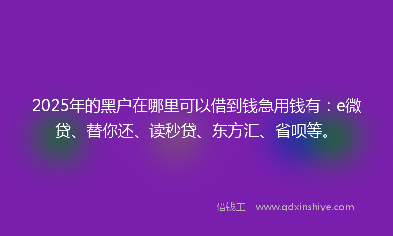 2025年的黑户在哪里可以借到钱急用钱有：e微贷、替你还、读秒贷、东方汇、省呗等。