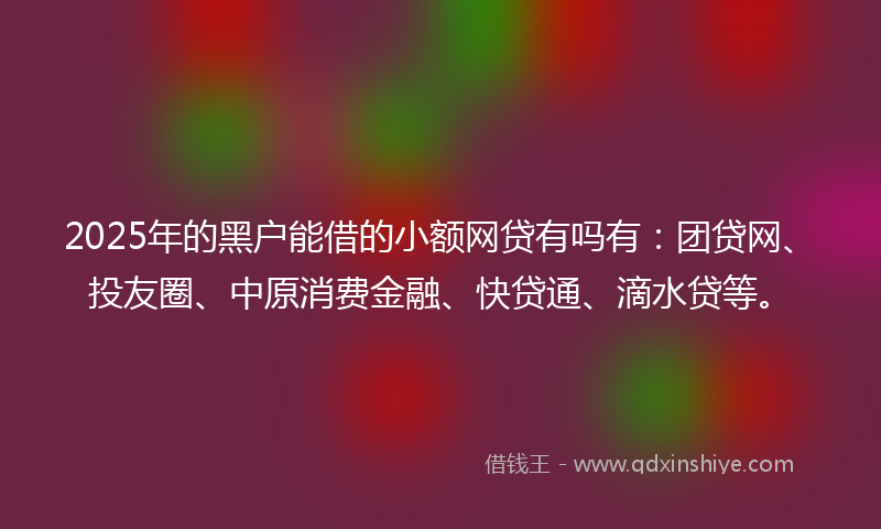 2025年的黑户能借的小额网贷有吗有：团贷网、投友圈、中原消费金融、快贷通、滴水贷等。