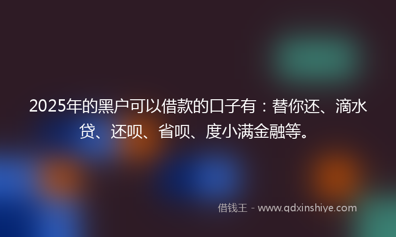 2025年的黑户可以借款的口子有：替你还、滴水贷、还呗、省呗、度小满金融等。