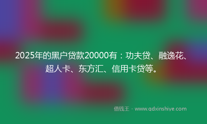 2025年的黑户贷款20000有：功夫贷、融逸花、超人卡、东方汇、信用卡贷等。