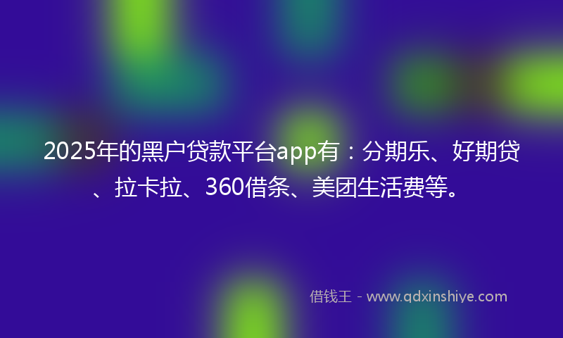 2025年的黑户贷款平台app有：分期乐、好期贷、拉卡拉、360借条、美团生活费等。
