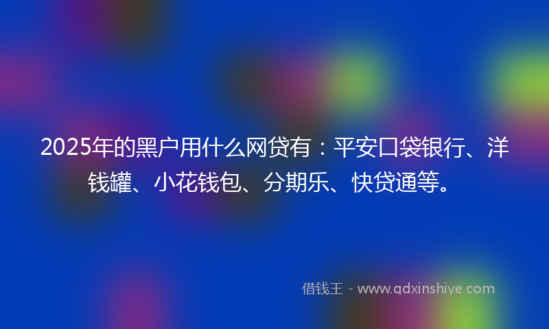 2025年的黑户用什么网贷有：平安口袋银行、洋钱罐、小花钱包、分期乐、快贷通等。