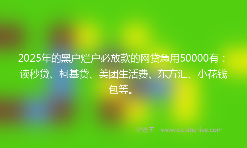 2025年的黑户烂户必放款的网贷急用50000有：读秒贷、柯基贷、美团生活费、东方汇、小花钱包等。
