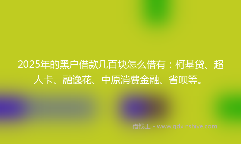 2025年的黑户借款几百块怎么借有：柯基贷、超人卡、融逸花、中原消费金融、省呗等。
