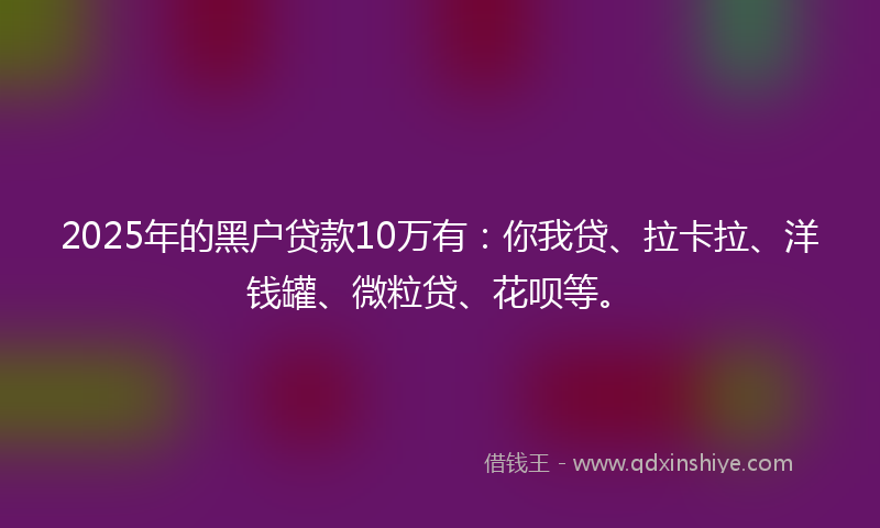2025年的黑户贷款10万有：你我贷、拉卡拉、洋钱罐、微粒贷、花呗等。