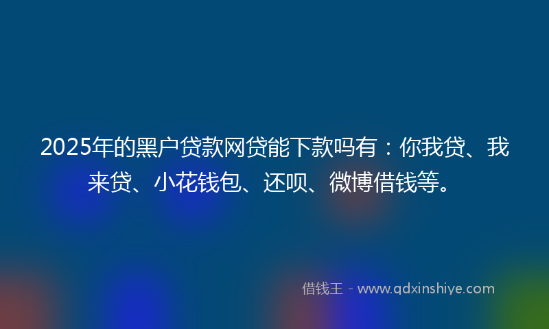 2025年的黑户贷款网贷能下款吗有：你我贷、我来贷、小花钱包、还呗、微博借钱等。