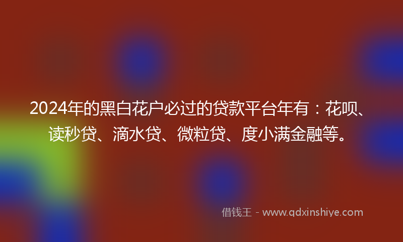 2024年的黑白花户必过的贷款平台年有：花呗、读秒贷、滴水贷、微粒贷、度小满金融等。