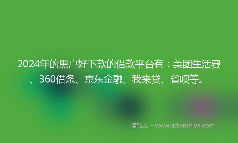 2024年的黑户好下款的借款平台有：美团生活费、360借条、京东金融、我来贷、省呗等。