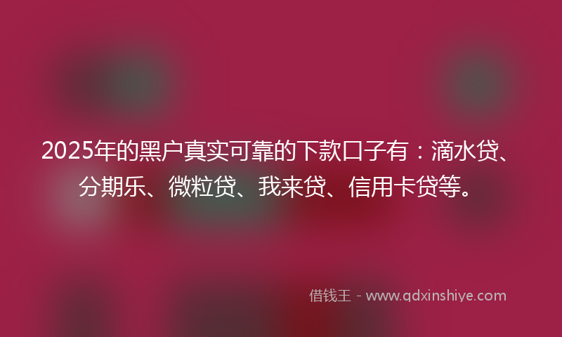 2025年的黑户真实可靠的下款口子有：滴水贷、分期乐、微粒贷、我来贷、信用卡贷等。