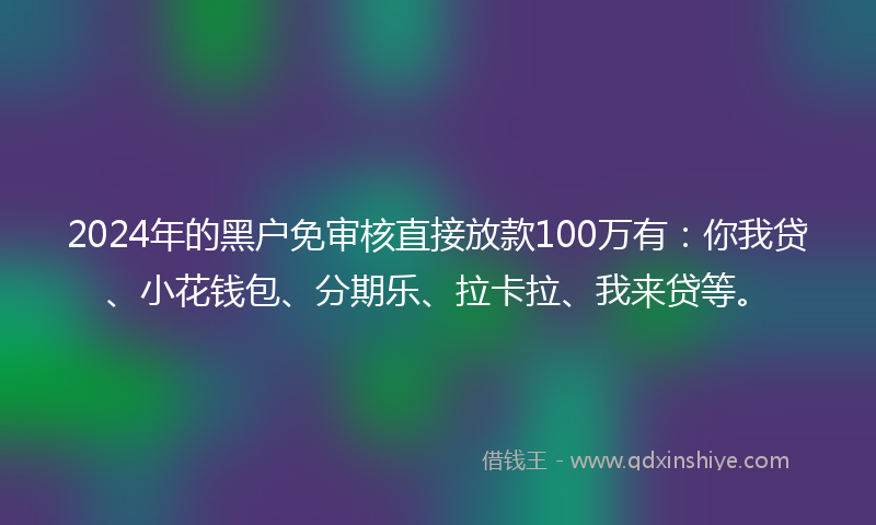 2024年的黑户免审核直接放款100万有：你我贷、小花钱包、分期乐、拉卡拉、我来贷等。