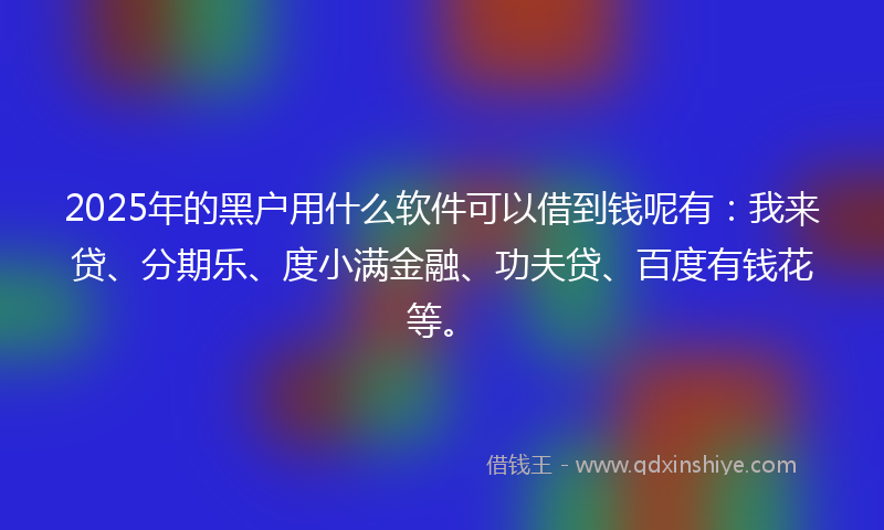 2025年的黑户用什么软件可以借到钱呢有：我来贷、分期乐、度小满金融、功夫贷、百度有钱花等。