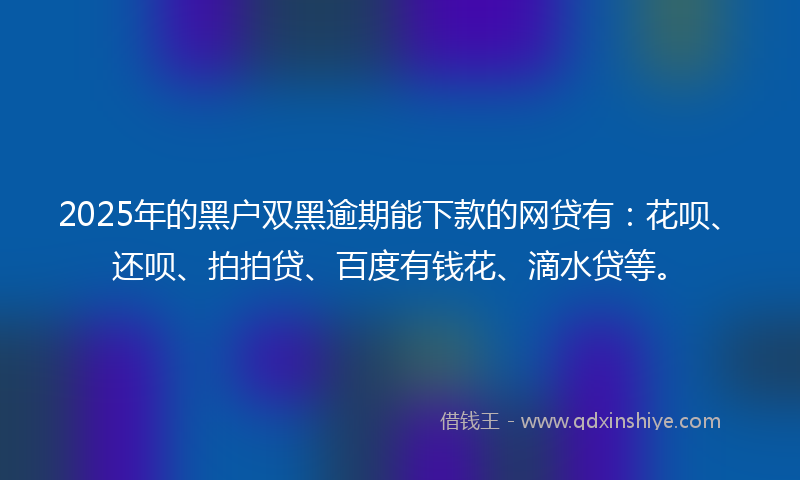 2025年的黑户双黑逾期能下款的网贷有：花呗、还呗、拍拍贷、百度有钱花、滴水贷等。