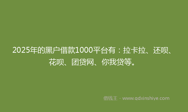 2025年的黑户借款1000平台有：拉卡拉、还呗、花呗、团贷网、你我贷等。