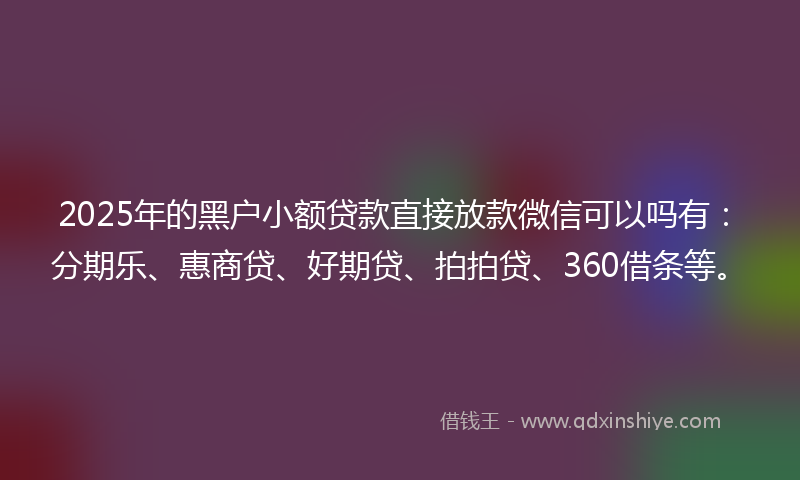 2025年的黑户小额贷款直接放款微信可以吗有：分期乐、惠商贷、好期贷、拍拍贷、360借条等。
