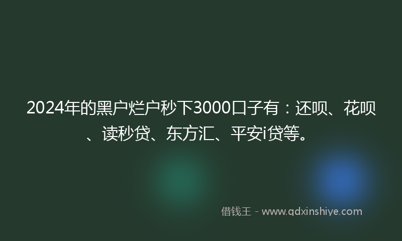 2024年的黑户烂户秒下3000口子有：还呗、花呗、读秒贷、东方汇、平安i贷等。