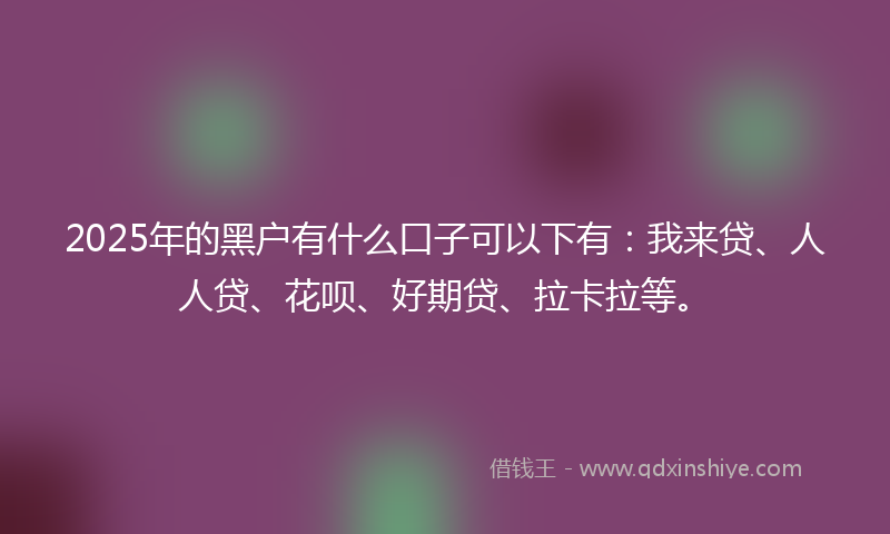 2025年的黑户有什么口子可以下有：我来贷、人人贷、花呗、好期贷、拉卡拉等。