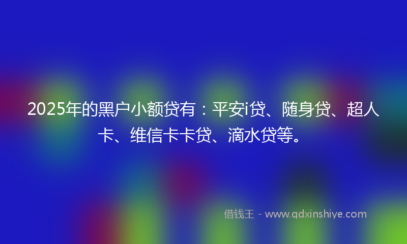 2025年的黑户小额贷有：平安i贷、随身贷、超人卡、维信卡卡贷、滴水贷等。