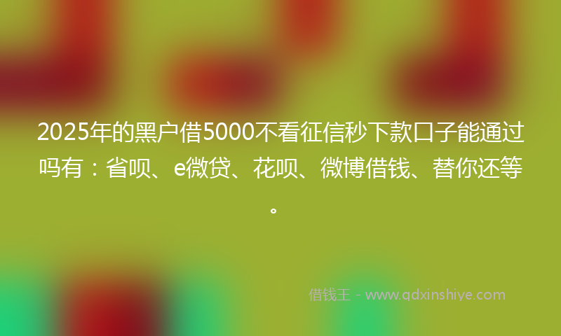 2025年的黑户借5000不看征信秒下款口子能通过吗有：省呗、e微贷、花呗、微博借钱、替你还等。