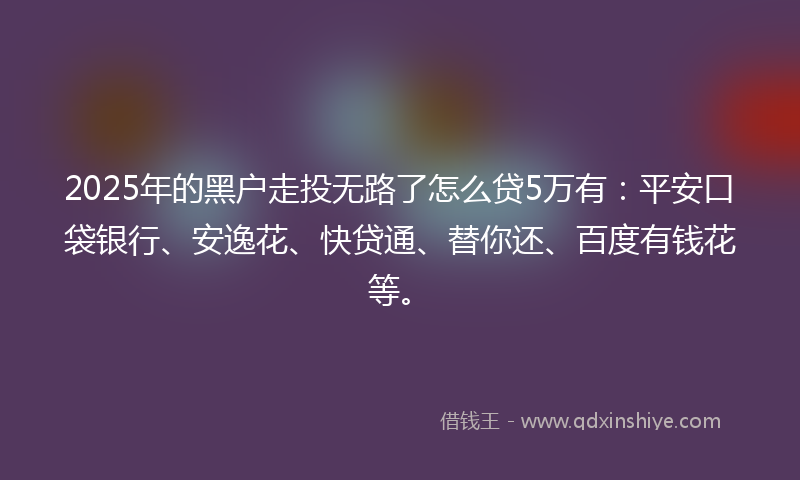 2025年的黑户走投无路了怎么贷5万有：平安口袋银行、安逸花、快贷通、替你还、百度有钱花等。