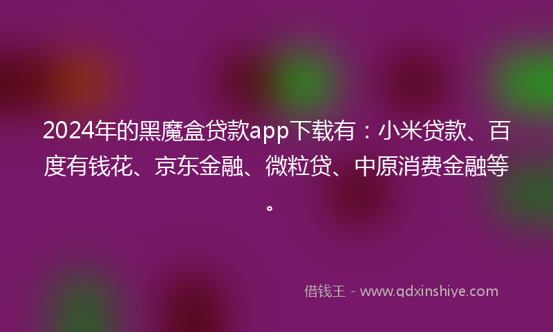 2024年的黑魔盒贷款app下载有：小米贷款、百度有钱花、京东金融、微粒贷、中原消费金融等。
