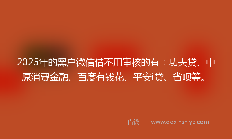 2025年的黑户微信借不用审核的有：功夫贷、中原消费金融、百度有钱花、平安i贷、省呗等。