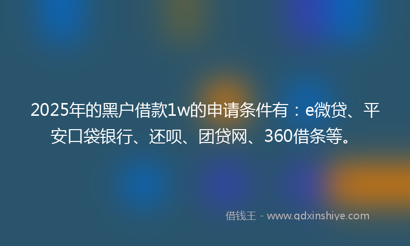 2025年的黑户借款1w的申请条件有：e微贷、平安口袋银行、还呗、团贷网、360借条等。