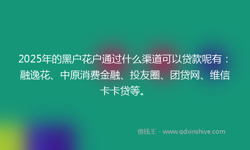 2025年的黑户花户通过什么渠道可以贷款呢有：融逸花、中原消费金融、投友圈、团贷网、维信卡卡贷等。