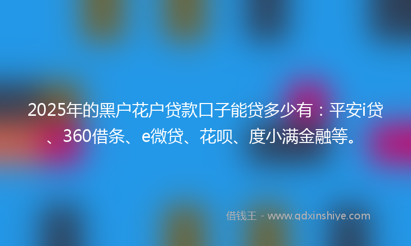 2025年的黑户花户贷款口子能贷多少有：平安i贷、360借条、e微贷、花呗、度小满金融等。