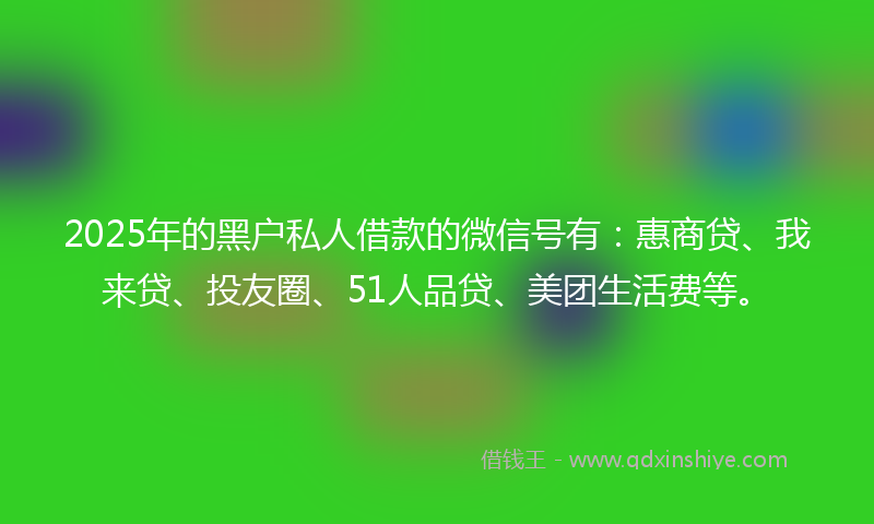 2025年的黑户私人借款的微信号有：惠商贷、我来贷、投友圈、51人品贷、美团生活费等。