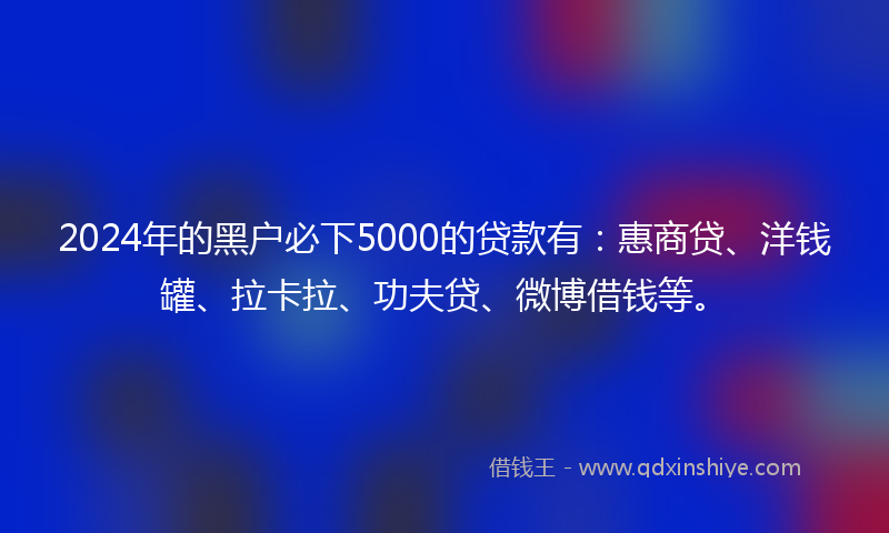 2024年的黑户必下5000的贷款有：惠商贷、洋钱罐、拉卡拉、功夫贷、微博借钱等。